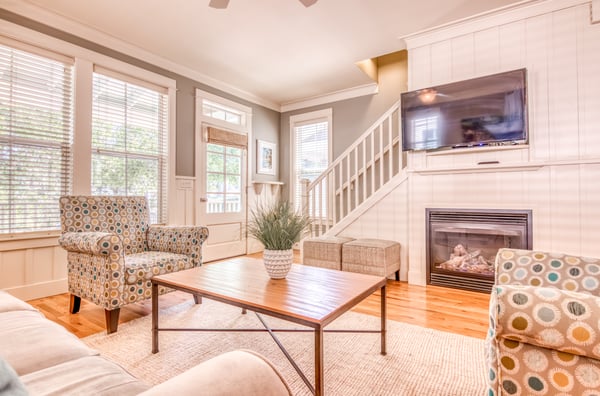 Living Room with television and fireplace