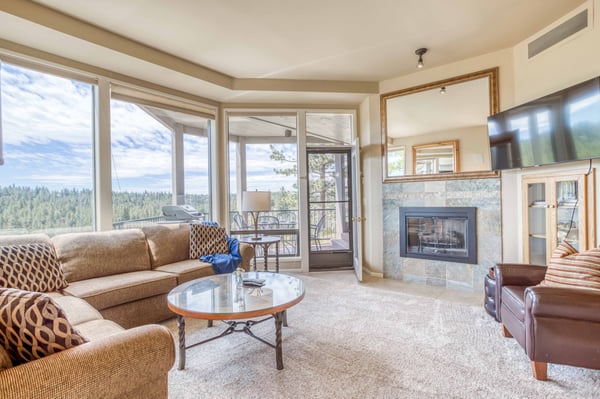 Living Room with Fireplace and Views