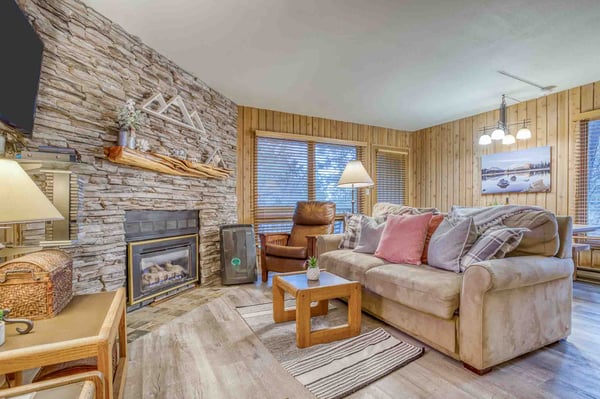 Living room with cozy fireplace