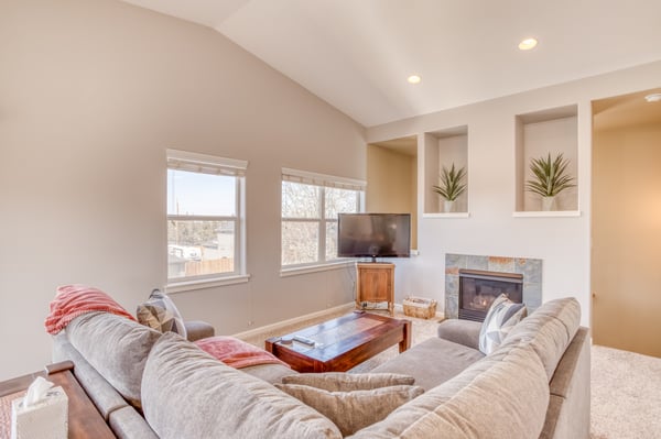 Living room with cozy fireplace