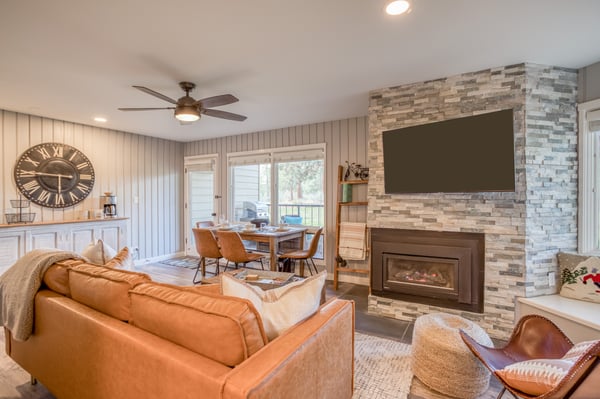 Living room with cozy fireplace