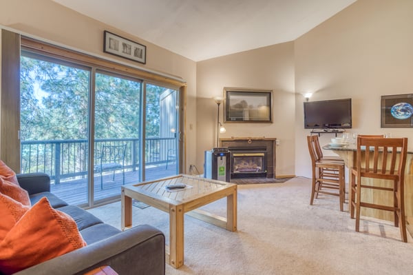 Living room with cozy fireplace