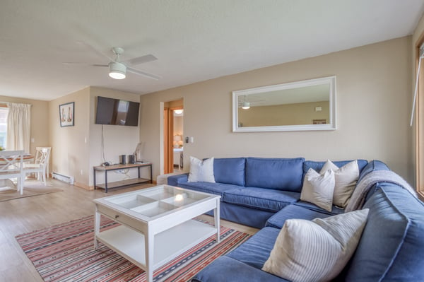 Spacious Living Room with television