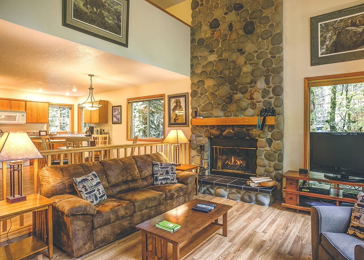 Living room with cozy fireplace