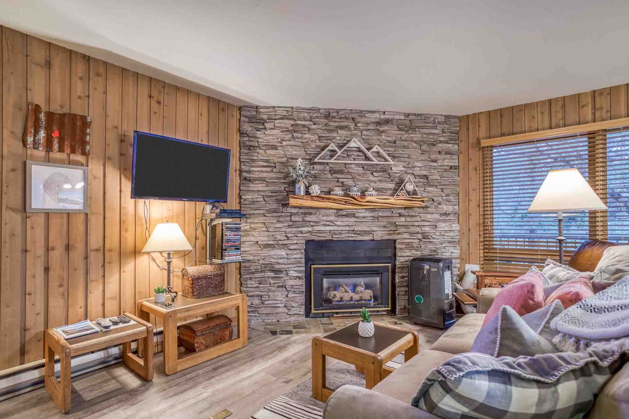 Living room with cozy fireplace