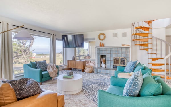 Living Room with Ocean View and TV