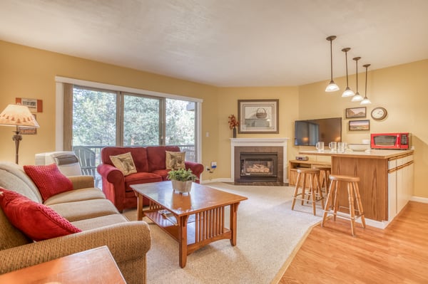 Living room with cozy fireplace