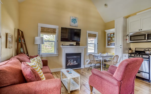 Living room with cozy fireplace