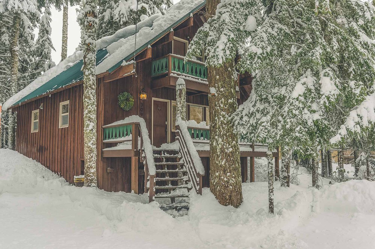 Moosewood Cabin Exterior view in snow