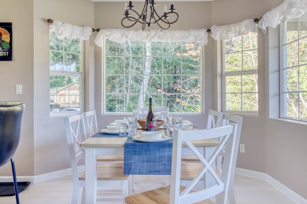 Dining room table looking out