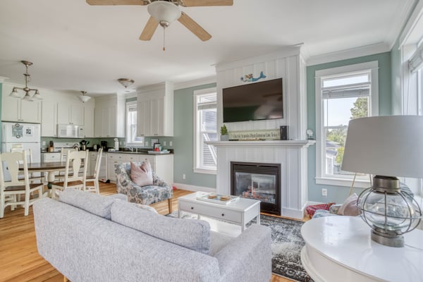 Living room with cozy fireplace